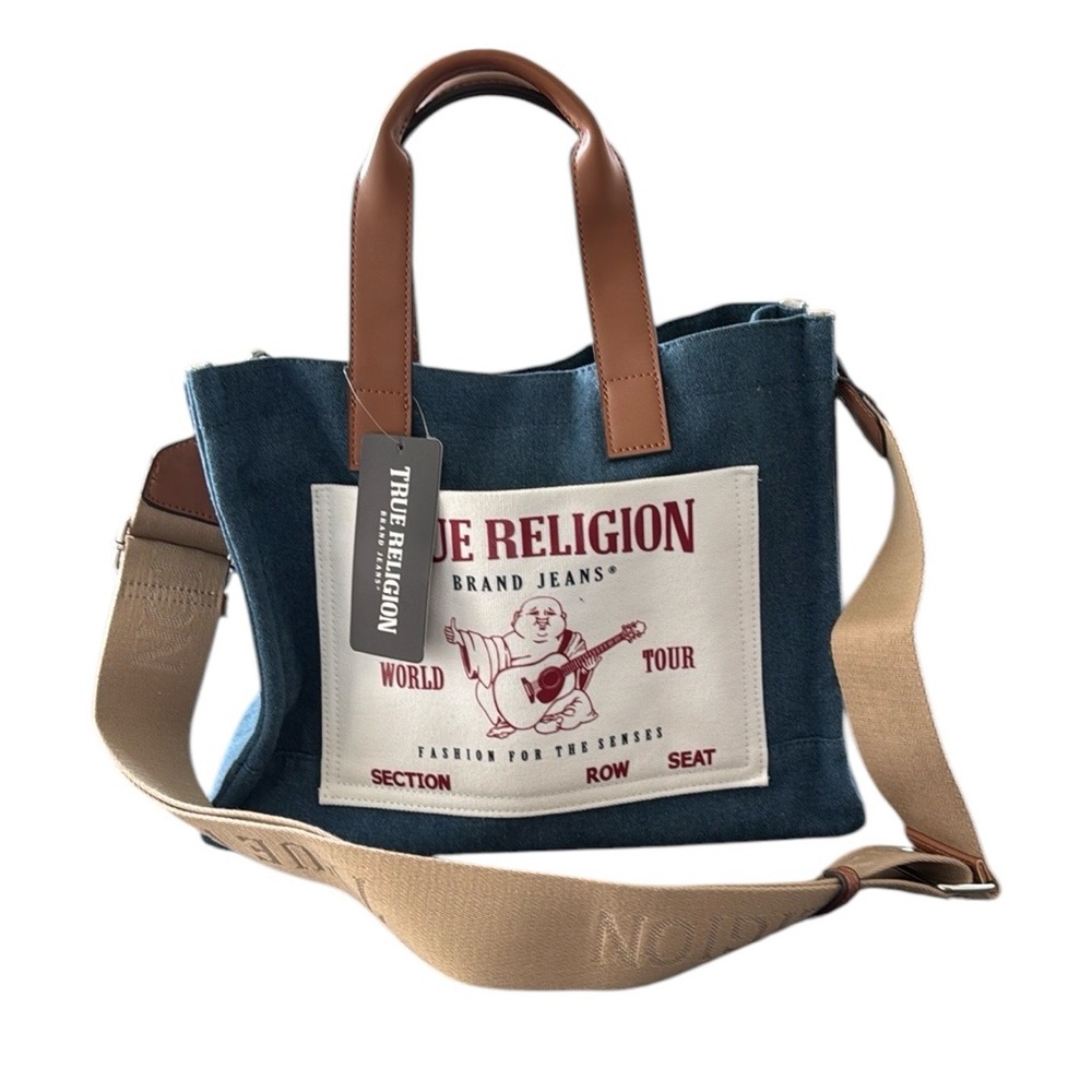 True Religion Medium Denim Tote with Adjustable Strap, NWT